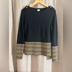 Chico's Black and Gold Patterned Long Sleeve Top